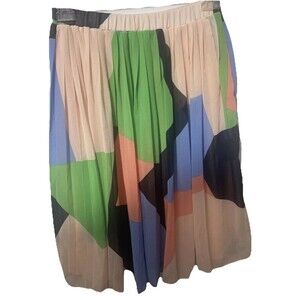 Banana Republic Size XS Petite Elastic Waist Pleated Skirt Coral Blue Green